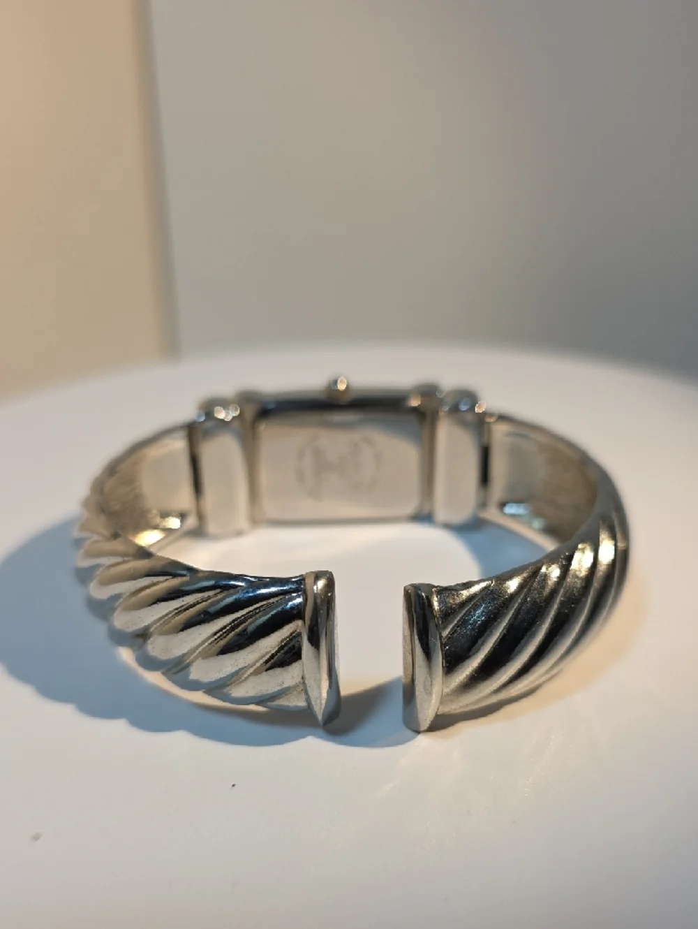 Studio Silver Crystal-Accent Twisted Bangle Watch